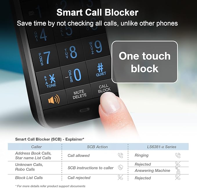 VTech LS6381 DECT 6.0 Cordless Phone with Bluetooth Speaker, Echo Cancellation, Noise Reduction, Music Streaming, Landline Phone with Answering Machine Easy to Read Smart Call Blocker