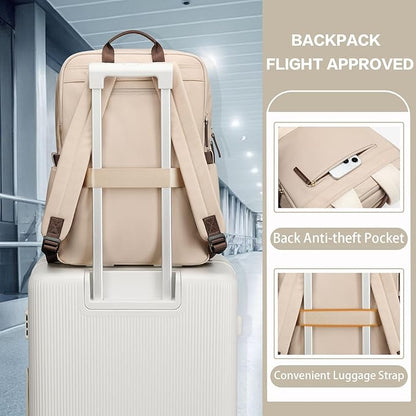 GOLF SUPAGS Laptop Backpack Purse for Women Water Resistant Teacher Nurse Bag, 15.6 Inch Work Business Travel Backpack (Apricot)