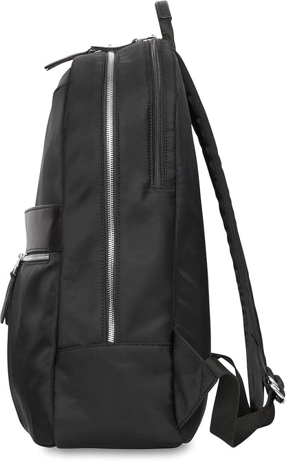 KNOMO Beaufort 15.6" Laptop Backpack Work Bag Purse Large Travel Rucksack with Silver Zip, Black