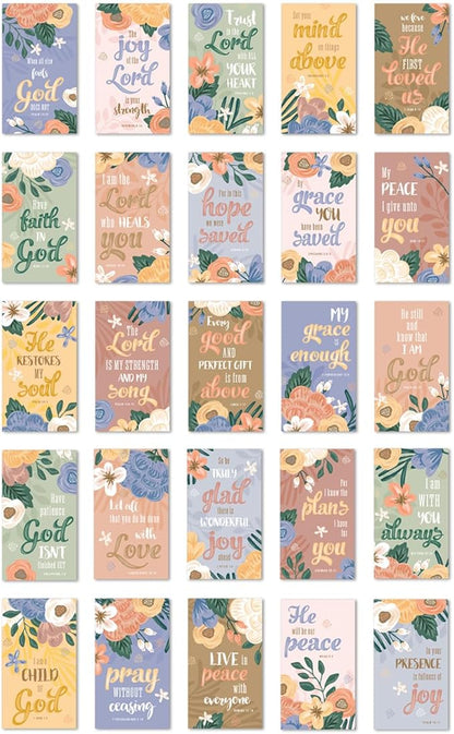 Floral Religious Motivational Mini Quote Cards / 50 Christian Encouragement Positivity Cards / 2" x 3.5" Flat Business Card Size / 25 Daily Devotional Uplifting Faith Designs / Made In The USA
