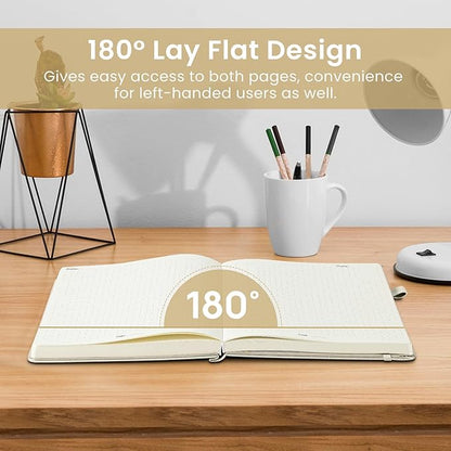 Bullet Dotted Journal Notebook for Women & Men, Hardcover Leather Journal for Writing, A5 Bullet Journaling Notebook for Work & Sketching, Perfect for Office School Home Supplies, 160 Pages, Beige Grey