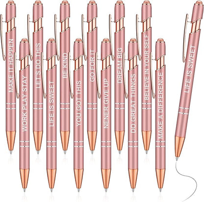 Zonon 12 Pieces Inspirational Pens Bulk Easter Basket Stuffers Motivational Quotes Ballpoint Pens with Stylus Tip Inspirational Gifts for School Office Teachers(Rose Gold,Motivational Style)