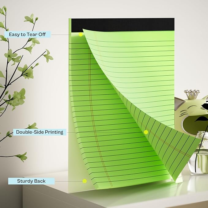 Legal Pads 8.5 x 11, 6 Pack Colored Note Pads 8.5 x 11 Pink Notepad 8.5 x 11 Multi-Color Pink/Green/Blue Writing Pads 8.5 x 11 Lined Paper Pads Wide Ruled Legal Pad Notebook Paper, 30 Sheets per Pad