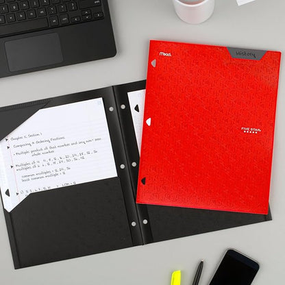 Five Star 2-Pocket Folder, Plastic Folder with Stay-Put Tabs, Fits 3 Ring Binder, Holds 8-1/2" x 11" Paper, Red (333420D-ECM)