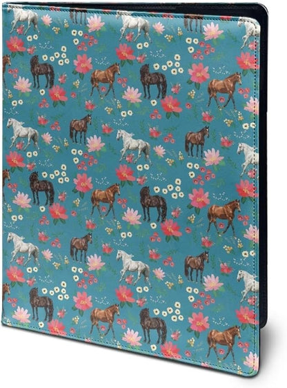 Office Folder Horse Flower Print PU Leather Padfolio with A4 Size Clipboard Clip for Business Resume Interview Document Sleeve Binder Folder for Men/Women