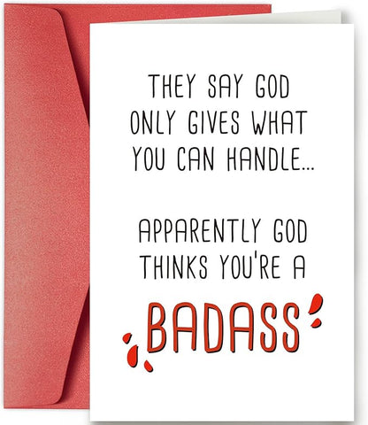 Funny Get Well Greeting Card Gift, Hilarious Encouragement Card, Post Surgery Card, Feel Better Card, God Thinks You're a Badass