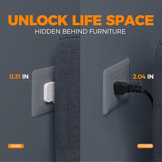 Ultra Thin Flat Extension Cord 5 FT, TESSAN Slim Power Strip with USB Ports (1 USB C), Surge Protector Flat Plug Wall Charger with 3 Outlets for Office, School, Dorm Room Essentials