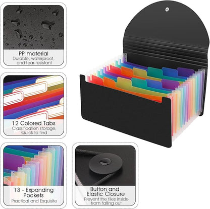 2 Pack 13 Pockets A6 Mini Coupon Organizer Wallet, Expandable Accordion File Organizer for Storage Receipt Cards Coupons Tickets - Black