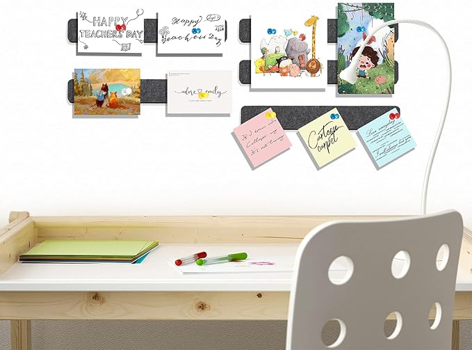 Felt Pin Board Bar Strips Bulletin Board for Bedrooms Offices Home Wall Decoration, Notice Board Self Adhesive Cork Board with 35 Push Pins for Paste Notes, Photos, Schedules