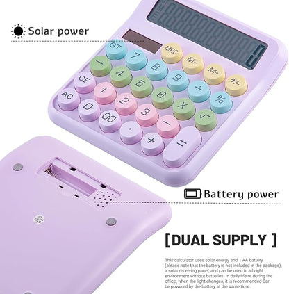 Golcellia Calculators Desktop, Purple Mechanical Calculator, Cute Calculator 12 Digit Desk Basic Calculator Large Display, Dual Power Solar Battery, Office Home School Supplies for Adults & Students