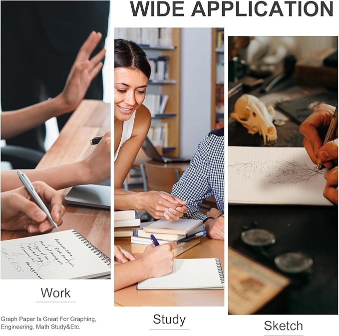 Graph Paper Spiral Notepad A5 Top Wirebound Notepad Grid Notebook Steno Pads Memo Notebook Grid Paper 140 Pages for Writing Sketching Drawing Office Supplies(Dark Grey,6 Pack)