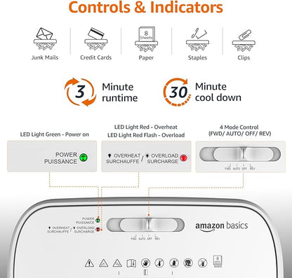 Amazon Basics Crosscut Paper and Credit Card Shredder for Security - 8-Sheet, Heavy Duty, White