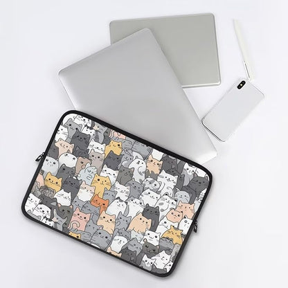 Cartoon Cat Print Laptop Briefcases for Men Women, Cute Laptop Sleeve Case Water Resistant Neoprene Computer Carrying Cover 17 Inch Laptop Carrying Bag