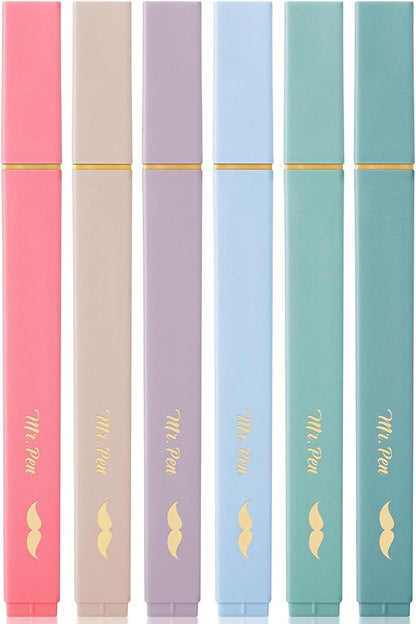 Mr. Pen- Aesthetic Highlighters, 6 pcs, Chisel Tip with Gold Trims, Morandi Colors, Cute Highlighters Assorted Colors, Bible Highlighters and Pens No Bleed Highlighters for Bible Pages No Bleed