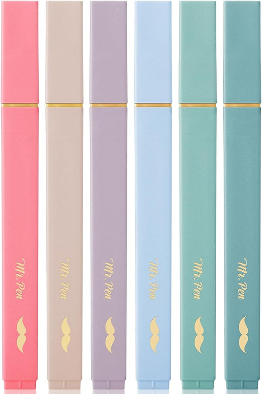 Mr. Pen- Aesthetic Highlighters, 6 pcs, Chisel Tip with Gold Trims, Morandi Colors, Cute Highlighters Assorted Colors, Bible Highlighters and Pens No Bleed Highlighters for Bible Pages No Bleed