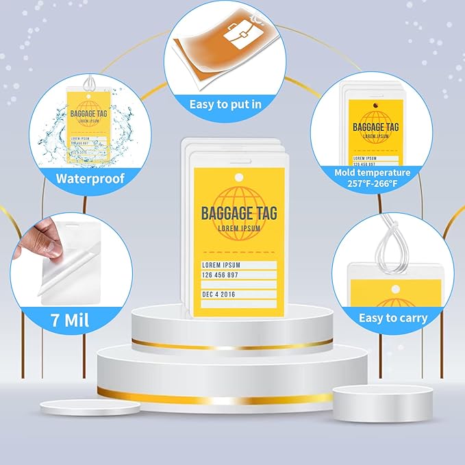 100 Pieces 7 Mil 2 1/2" x 4 1/4" Luggage Tag Laminating Pouches with Slot Hole Thermal Laminate Pouch Tags Kit Resealable for Work Permits Pass Cards Student ID Cards (100, 7 Mil)