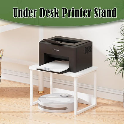 MARTY Printer Stand with Storage for Desk, Desktop Printer Stand Shelf Organzier for Home/Office Heavy Duty Printer Riser Under Desk Small Printer Table for Fax Machine Copier Scanner(White)