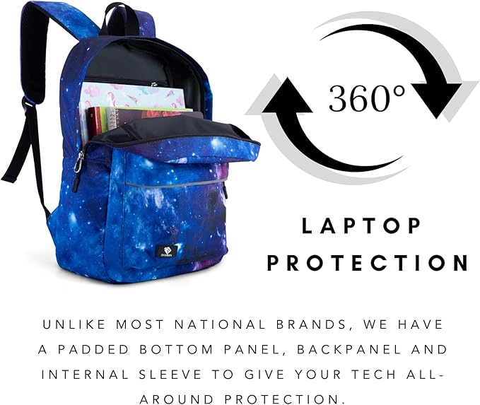 Fenrici Tie Dye Backpack for Boys, Girls, Blue Backpack for Kids, Bookbag with Padded Laptop Compartment, Blue Tie Dye, Indigo Blue, 16 Inch