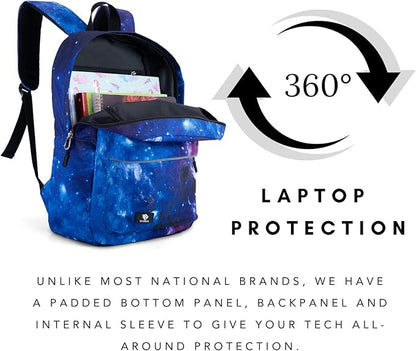 Fenrici Tie Dye Backpack for Boys, Girls, Blue Backpack for Kids, Bookbag with Padded Laptop Compartment, Blue Tie Dye, Indigo Blue, 16 Inch