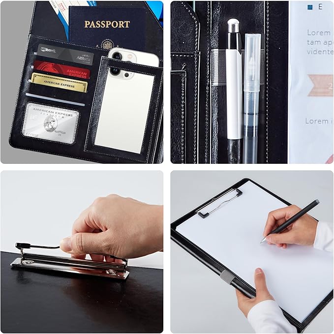 PU Leather Padfolio Folder Clipboard Portfolios Organizer Conference Document Organizer with Business Card Holder Storage Clipboard Writing Pad,Giraffe