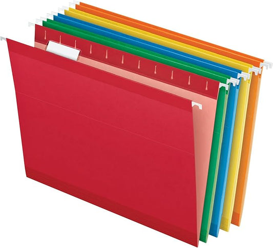 Pendaflex Reinforced Hanging Folders, Letter Size, Assorted Colors 1/5 Cut, Tabs and Inserts, 25 Per Box (41522AMZ)