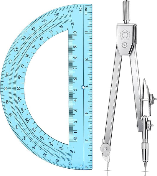EBOOT Student Geometry Math Set, Drawing Compass and 6 Inch Swing Arm Protractor 180 Degree Math Protractor (Blue)