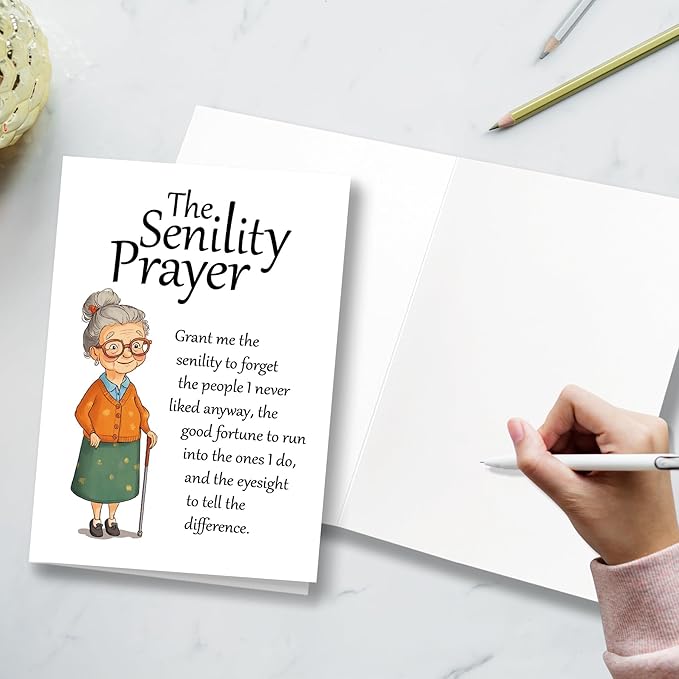 Funny Cartoon Birthday Card, Funny Wishes 60th, 70th, 80th Birthday Card for Grandma, Sister, Aunt, Friend, Celebration Cards, Unique Gift Idea with Envelope - Elderly Prayer