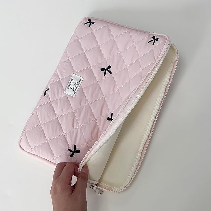 9-11 Inch Tablet Sleeve Case for iPad Pro 11 Air 4 10.2 Tab Protective Bag Cute Bowknot Quilted Puffy Laptop Pouch Carrying Case