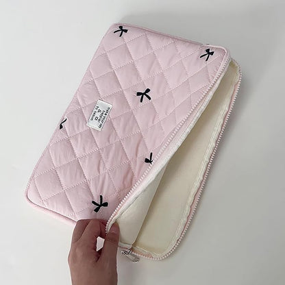 9-11 Inch Tablet Sleeve Case for iPad Pro 11 Air 4 10.2 Tab Protective Bag Cute Bowknot Quilted Puffy Laptop Pouch Carrying Case