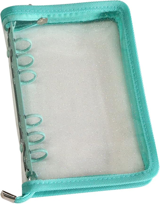 Multibey A5 Binder Cover Clear Soft PVC 6-Ring Binder Budget Cash Evelopes System with Zipper Planner Organizer Refillable Notebook Journal Binder (Cyan, A6)