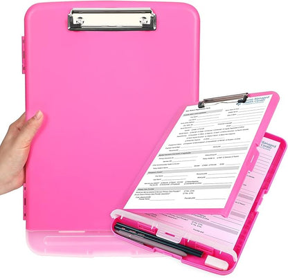 Clipboard with Storage, Large Capacity Nursing Clipboards with Low Profile Clip, Heavy Duty Plastic Storage Clipboard with Pen Holder, Side-Opening, Multifunctional Clipboard Case for Writing