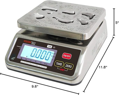 TVS Portion control Stainless steel Washdown Scale, Lb/Oz/Kg/g Switchable, Low Profile Design, 30lb Capacity, 0.005lb Readability, Single Display, NTEP Legal for Trade Coc #19-058
