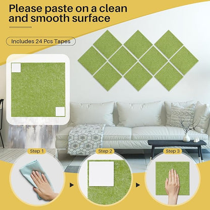 DOLLAR BOSS Large Cork Board for Wall 48" x 36" x 0.5" Bulletin Board 12 Packs Black Cork Board Tiles Self Adhesive Felt Wall Tiles with Pushpins, Corkboard for Office Pin Board Tack Board, Green