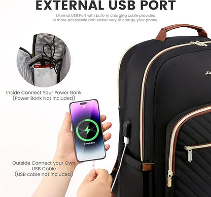 LOVEVOOK Laptop Backpack for Women 15.6 inch,Cute Womens Travel Backpack Purse,Professional Laptop Computer Bag,Waterproof Work Business College Teacher Bag Carry on Backpack with USB Port,Black Brown