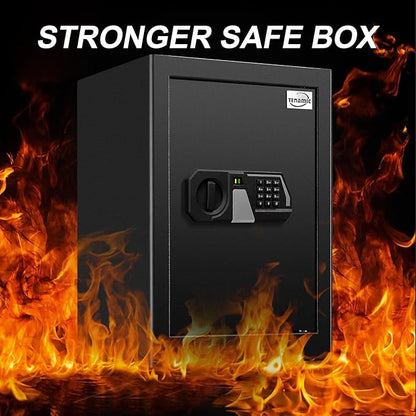 Tenamic Fireproof Safe Box 2.2 Cuft Electronic Digital Security Box, Keypad Large Lock Box Cabinet Safes with Internal Light, Solid Alloy Steel Office Hotel Home Safe with 2 Passwords, Black