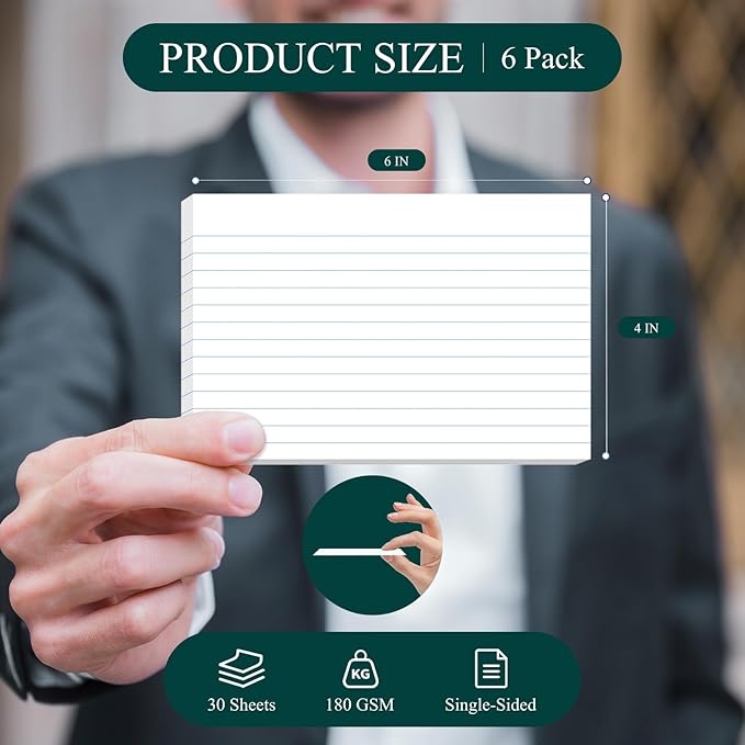 Index Cards 4x6 Lined Note Cards, 180 Count Flashcards for Studying, 4 x 6 Index Cards Ruled Flash Cards, Index Flashcards Lined on Front, Blank on Back, Ruled Notecards Bulk for School Office Home