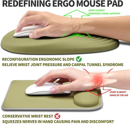 Hokafenle Ergonomic Mouse Pad Wrist Support, Terraced Slope Carpal Tunnel Wrist Pad for Mouse with Unibody Memory Foam, Wrist Rest Pain Relief Mousepad (Khaki Green, 11.8x7.9 in)