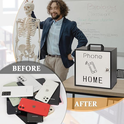 Cell Phone Holder Classroom 33 Slots Wooden Cell Phone Storage Cabinet Pocket Chart with Handle and Security Lock for Classroom Office (33 Grid Cabinet Black)