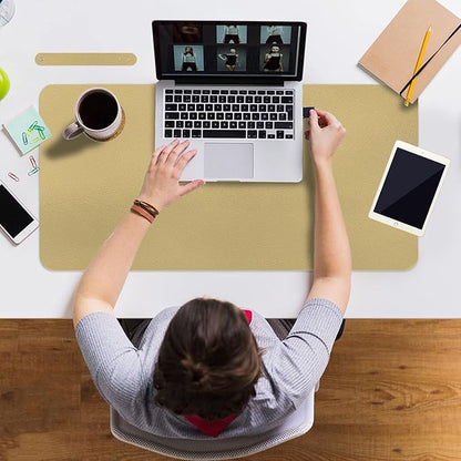 ‎Boutilon Leather Desk Pad 24"x 14" Non-Slip Mouse Pad,Office Desk Mat,Waterprooft PU Leather Desk Blotter,Desk Pad Protector,Desk Writing Pad for Home Office Decor (S-Golden)