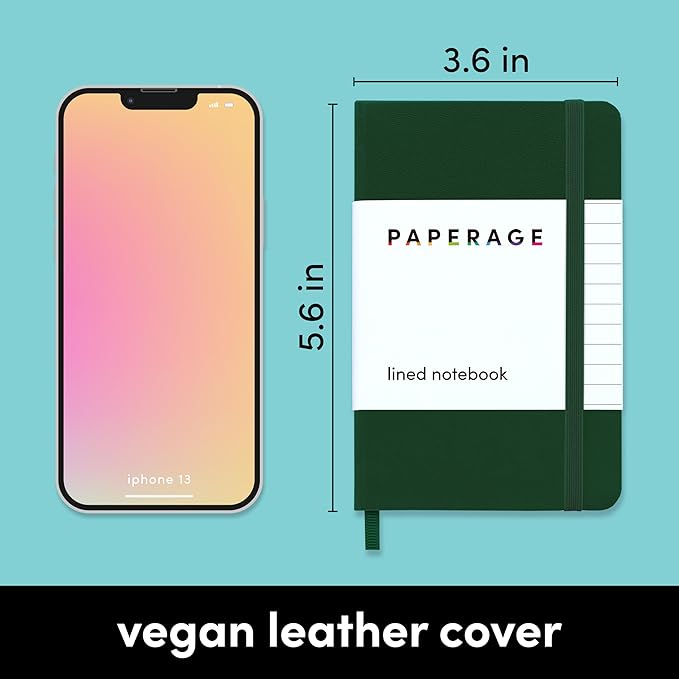 PAPERAGE Lined Pocket Journal Notebook, 1 Pack, (Dark Green), 160 Pages, Small, 3.6 inches x 5.6 inches - 100 GSM Thick Paper, Hardcover
