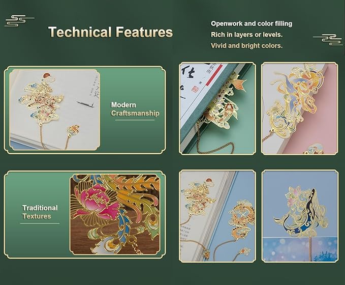 MOZART Koi Carp Chinese Style Brass Bookmark Classical Mythological Characters Mountain and Sea Sutra Series Creative Cultural Copper Bookmark Metal Bookmarks