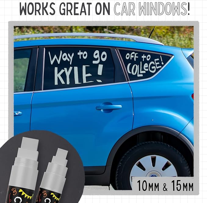 5 Silver Chalkboard Chalk Markers - Silver Dry Erase Markers for Blackboard, Chalkboard Signs, Windows, Glass | Variety Pack - Fine & Jumbo Size Ink Pen (1mm, 3mm, 6mm, 10mm, 15mm)