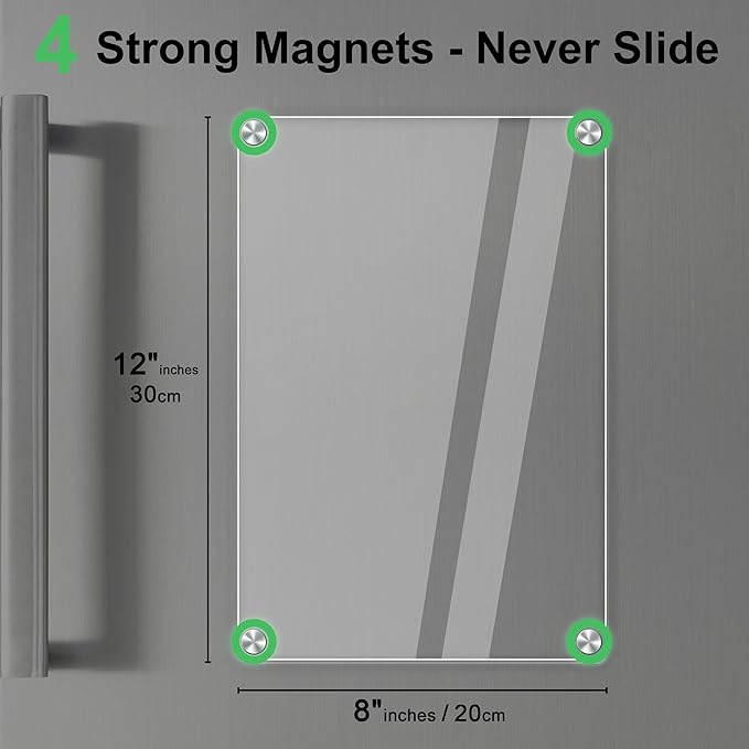 Acrylic Magnetic Dry Erase Board for Fridge Acrylic Clear White Board for Fridge Magnetic Whiteboard for Refrigerator 12"x8"Small Magnet Board 2 Pcs