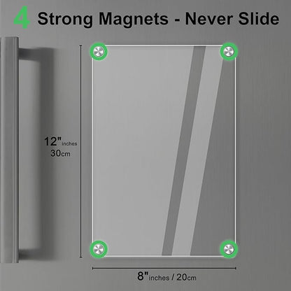 Acrylic Magnetic Dry Erase Board for Fridge Acrylic Clear White Board for Fridge Magnetic Whiteboard for Refrigerator 12"x8"Small Magnet Board 2 Pcs