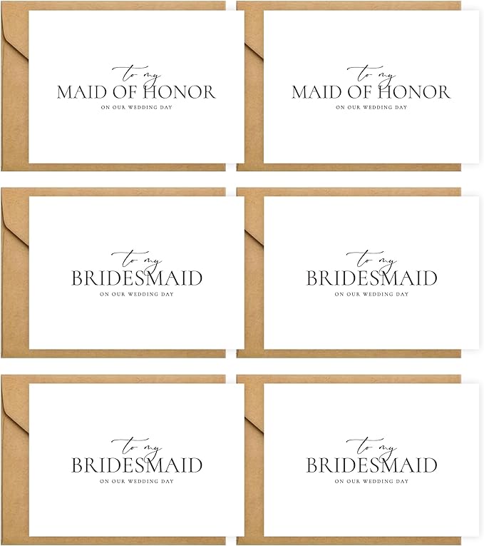 6 Pieces Bridesmaid Proposal Cards with Envelopes, 4 Pieces To My Bridesmaid On Our Wedding Day Cards and 2 Pieces To My Maid Of Honor On Our Wedding Day Cards.（Bridesmaid - 6cards A）
