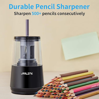 JARLINK Electric Pencil Sharpener, Heavy-duty Helical Blade to Fast Sharpen, Auto Stop for No.2/Colored Pencils(6-8mm), USB/Battery Operated in School Classroom/Office/Home (Black)