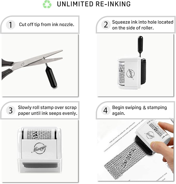 Miseyo Wide Roller Stamp Identity Theft Stamp 1.5 Inch Perfect for Privacy Protection,Anti-Theft Security Confidential Easy for Guard Personal Information Blockout - White