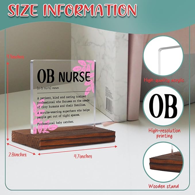 Appreciation Gifts for OB Nurse Clear Desk Decor Sign, Recognition Gifts for Labor & Delivery Nursing Students Graduation Nurses Week, OB Nurse Definition Clinic Nurse's Office Plaque TZD44