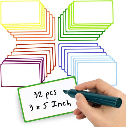 Availey 32 Pieces (3 x 5") - Colored Border Magnetic Dry Erase Labels - Reusable Strips for Classroom Home Office Garage Refrigerator Blank Writable Erasable Cards Name Tags Students Locker Shelf