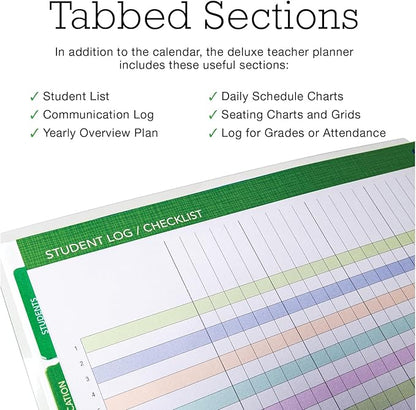 Aug 2024-Jul 2025 Deluxe Teacher Planner Notebook 8.5x11 Daily Weekly Monthly Organizers with 7 Periods, Pocket Folder, Dated Calendar, Page Tabs, Bookmark and Planning Stickers (Rainbow Gold Marble)